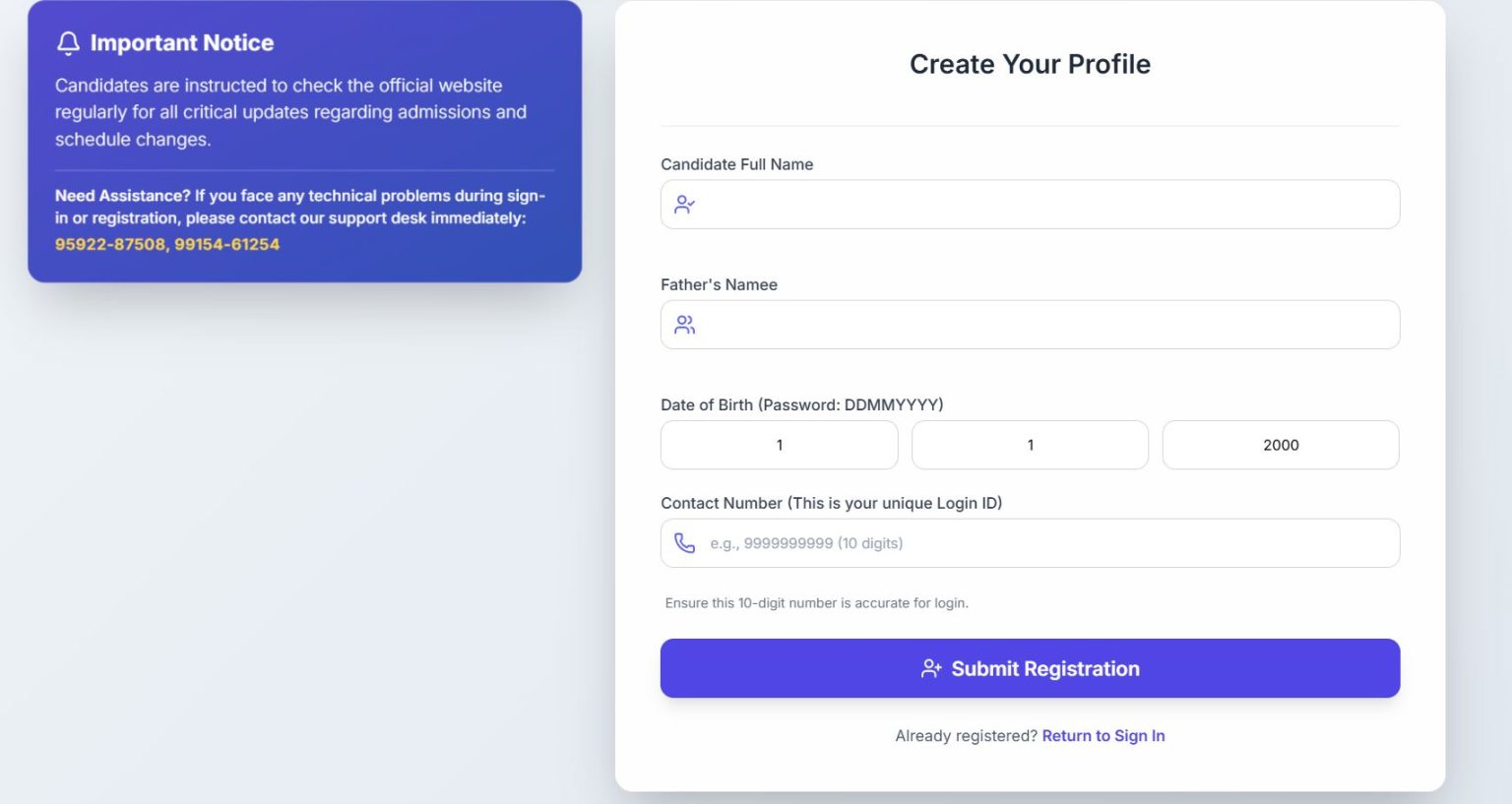 Job Portal Detail Entry Screenshot